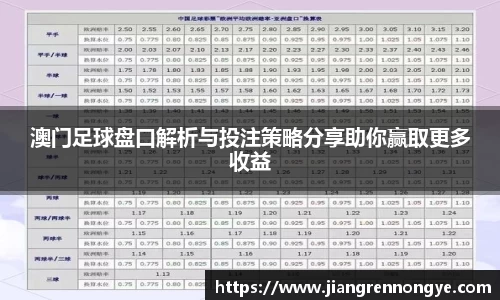 澳门足球盘口解析与投注策略分享助你赢取更多收益
